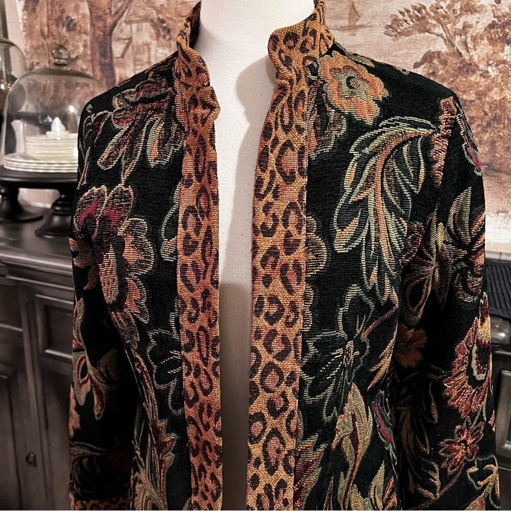 Dress Barn Brocade Open Tan Oversized Blazer size Small